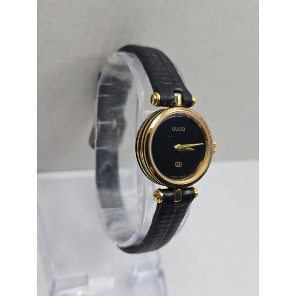 Vintage Gucci Womens Stack Gold Plated Black Dial Quartz Swiss Watch New Battery main image 4